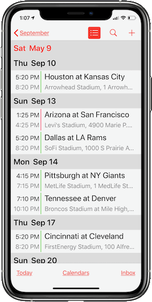 NFL Schedules for iPhone Mac and iPad Calendars by Christian Boyce